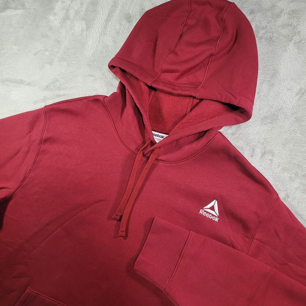 Reebok Hoodie Mens 3XL Red Fleece Pullover Embroidered Logo Athletic Sweatshirt